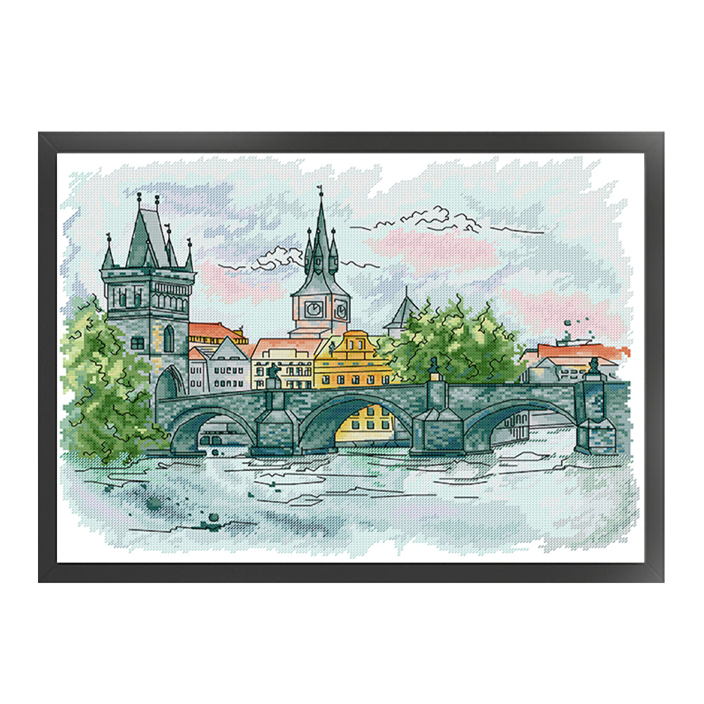 Charles Bridge - 14CT Stamped Cross Stitch 44*35CM(Joy Sunday)