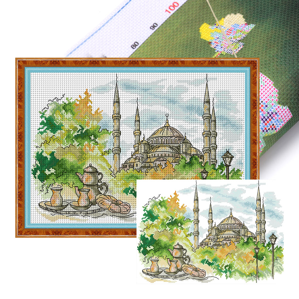 Istanbul Blue Mosque - 14CT Stamped Cross Stitch 41*29CM(Joy Sunday)