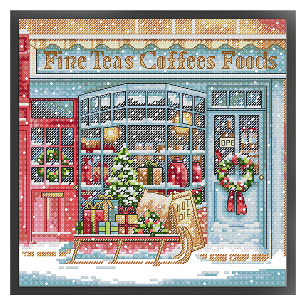 Christmas Cafe - 14CT Stamped Cross Stitch 27*27CM(Joy Sunday)