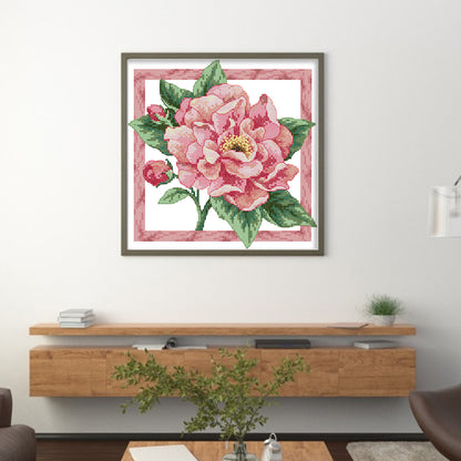 Peonies In Bloom - 14CT Stamped Cross Stitch 26*26CM(Joy Sunday)