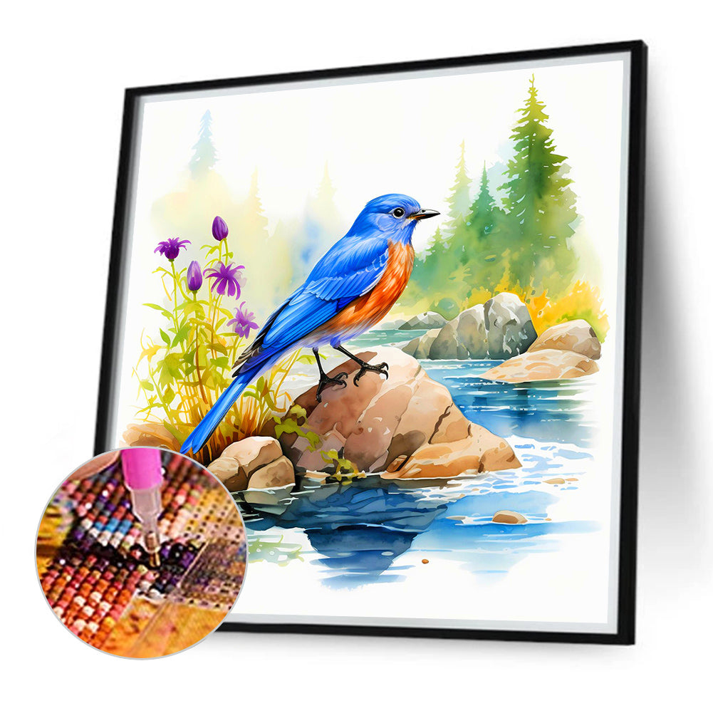 Blue Bird By The Stream - Full Round Drill Diamond Painting 40*40CM