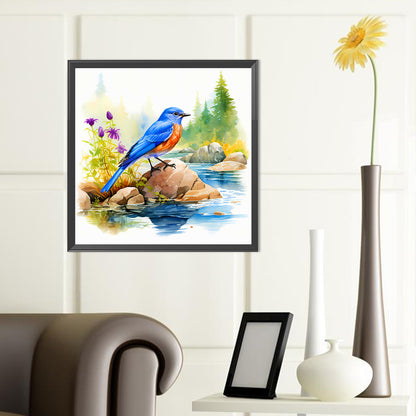 Blue Bird By The Stream - Full Round Drill Diamond Painting 40*40CM