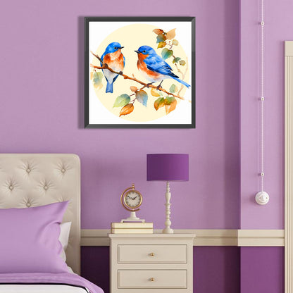 Blue Bird On Spring Leaf Branch - Full Round Drill Diamond Painting 40*40CM