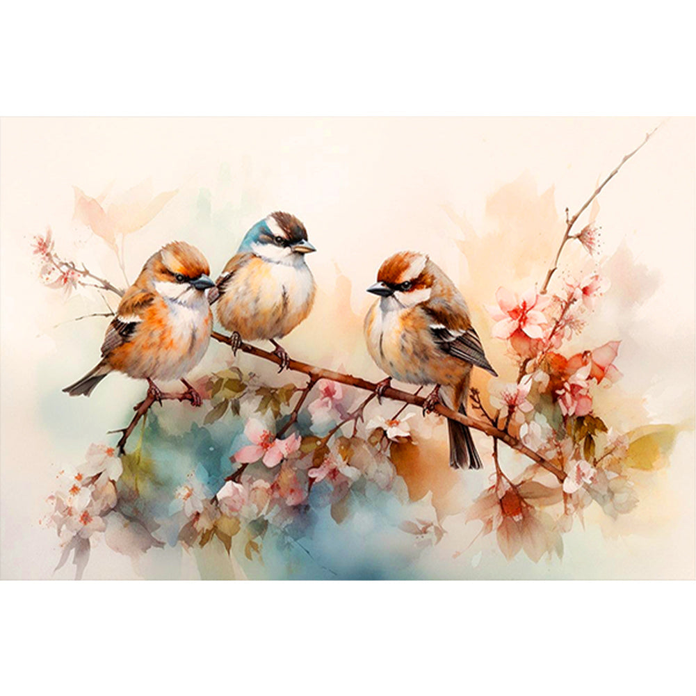 Three Flying Birds On A Beautiful Branch - Full Round Drill Diamond Painting 40*60CM