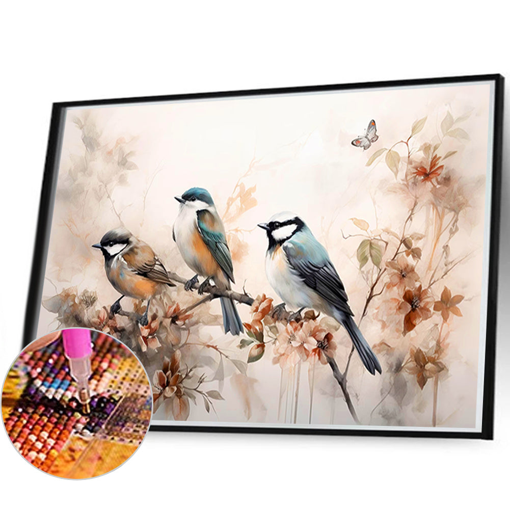 Birds On A Beautiful Branch Looking Into The Distance - Full Round Drill Diamond Painting 40*60CM