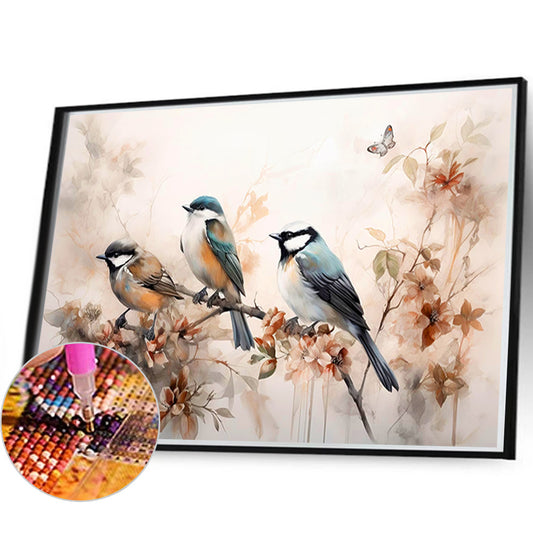 Birds On A Beautiful Branch Looking Into The Distance - Full Round Drill Diamond Painting 40*60CM