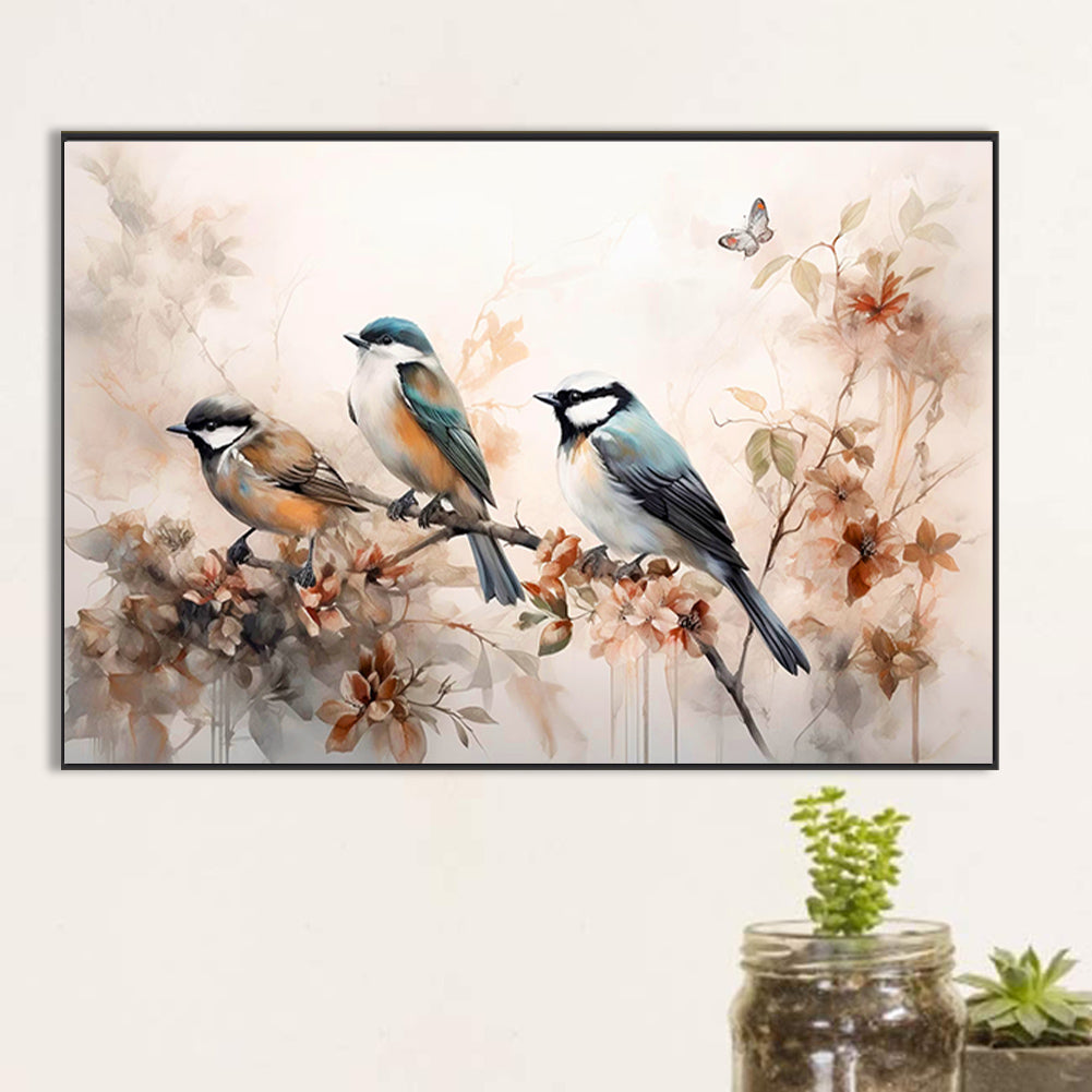 Birds On A Beautiful Branch Looking Into The Distance - Full Round Drill Diamond Painting 40*60CM