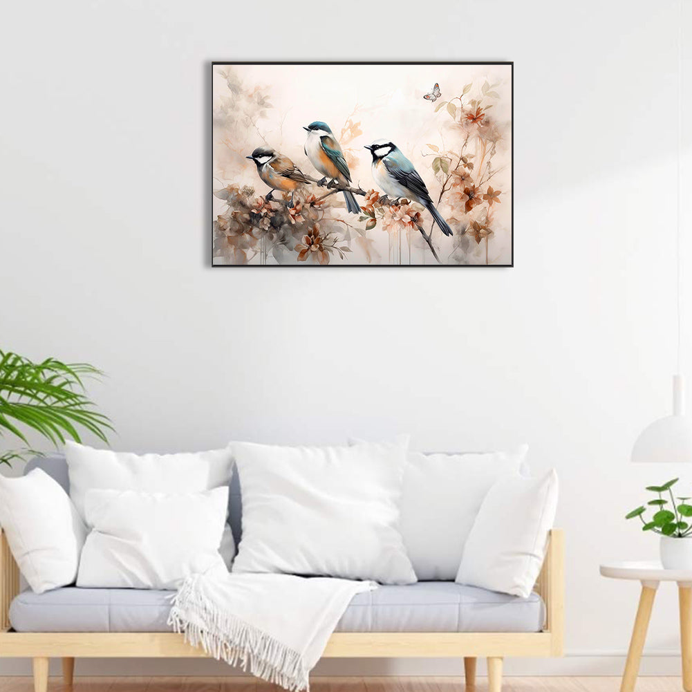 Birds On A Beautiful Branch Looking Into The Distance - Full Round Drill Diamond Painting 40*60CM