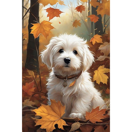 Fallen Leaf Puppy - Full Round Drill Diamond Painting 40*60CM