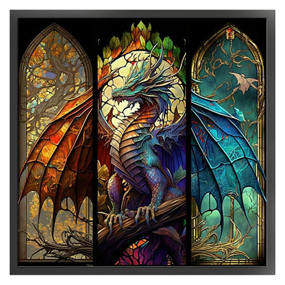 Glass Painting-Pterosaur - 11CT Stamped Cross Stitch 50*50CM