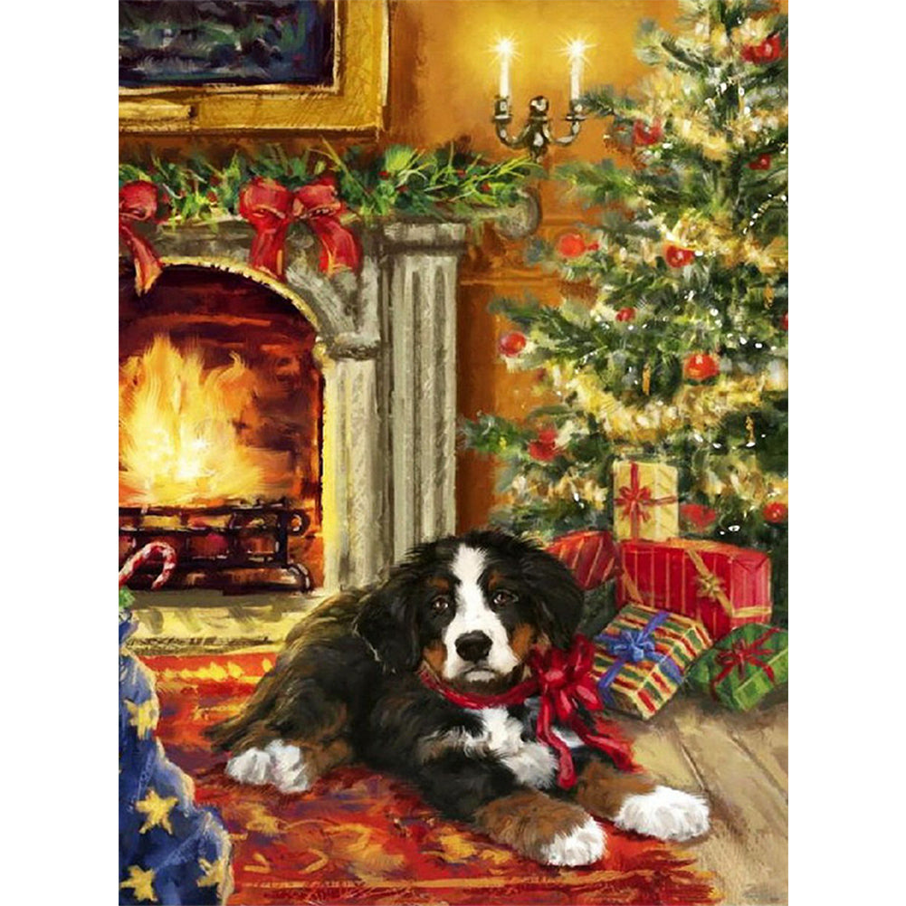 Puppies And Christmas - Full Round Drill Diamond Painting 45*60CM