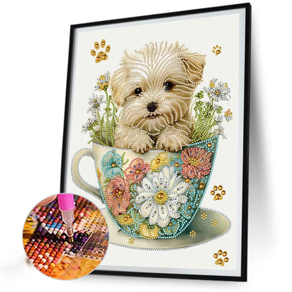 Cup White Dog - Special Shaped Drill Diamond Painting 30*40CM