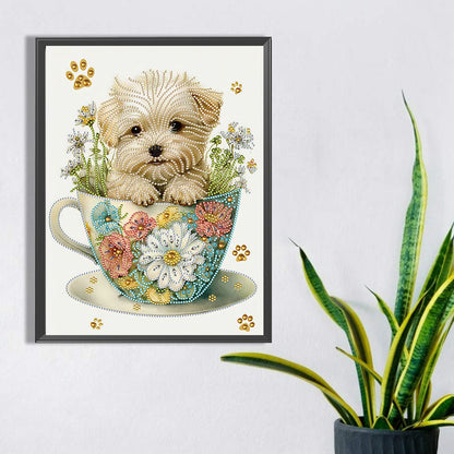 Cup White Dog - Special Shaped Drill Diamond Painting 30*40CM