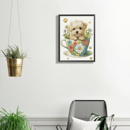 Cup White Dog - Special Shaped Drill Diamond Painting 30*40CM