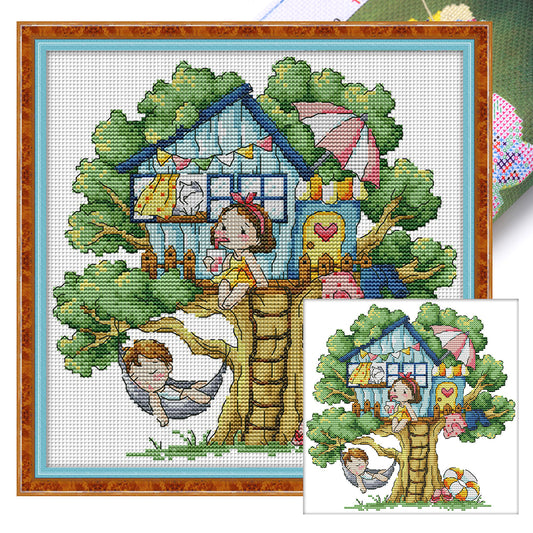 Summer Treehouse - 14CT Stamped Cross Stitch 27*27CM(Joy Sunday)