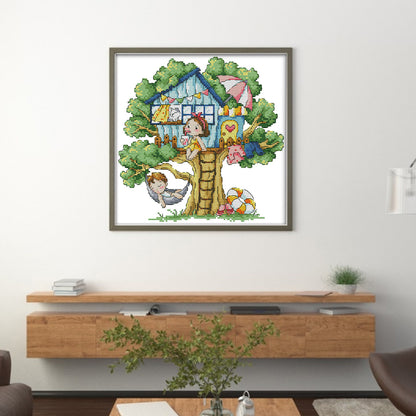 Summer Treehouse - 14CT Stamped Cross Stitch 27*27CM(Joy Sunday)