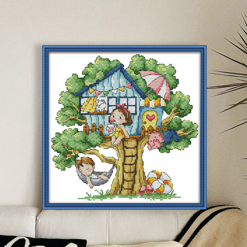 Summer Treehouse - 14CT Stamped Cross Stitch 27*27CM(Joy Sunday)