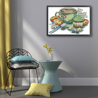 Tea Cup And Cake - 14CT Stamped Cross Stitch 27*19CM(Joy Sunday)