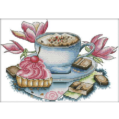 Tea Cup And Cake - 14CT Stamped Cross Stitch 27*20CM(Joy Sunday)