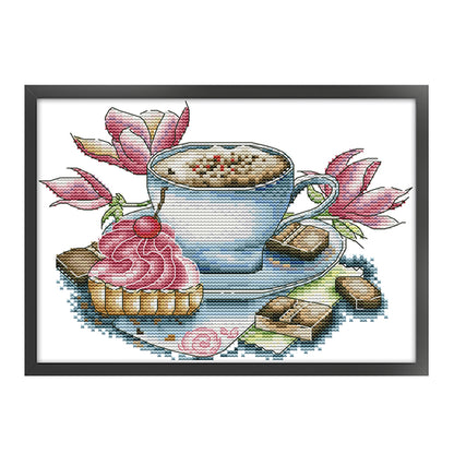 Tea Cup And Cake - 14CT Stamped Cross Stitch 27*20CM(Joy Sunday)