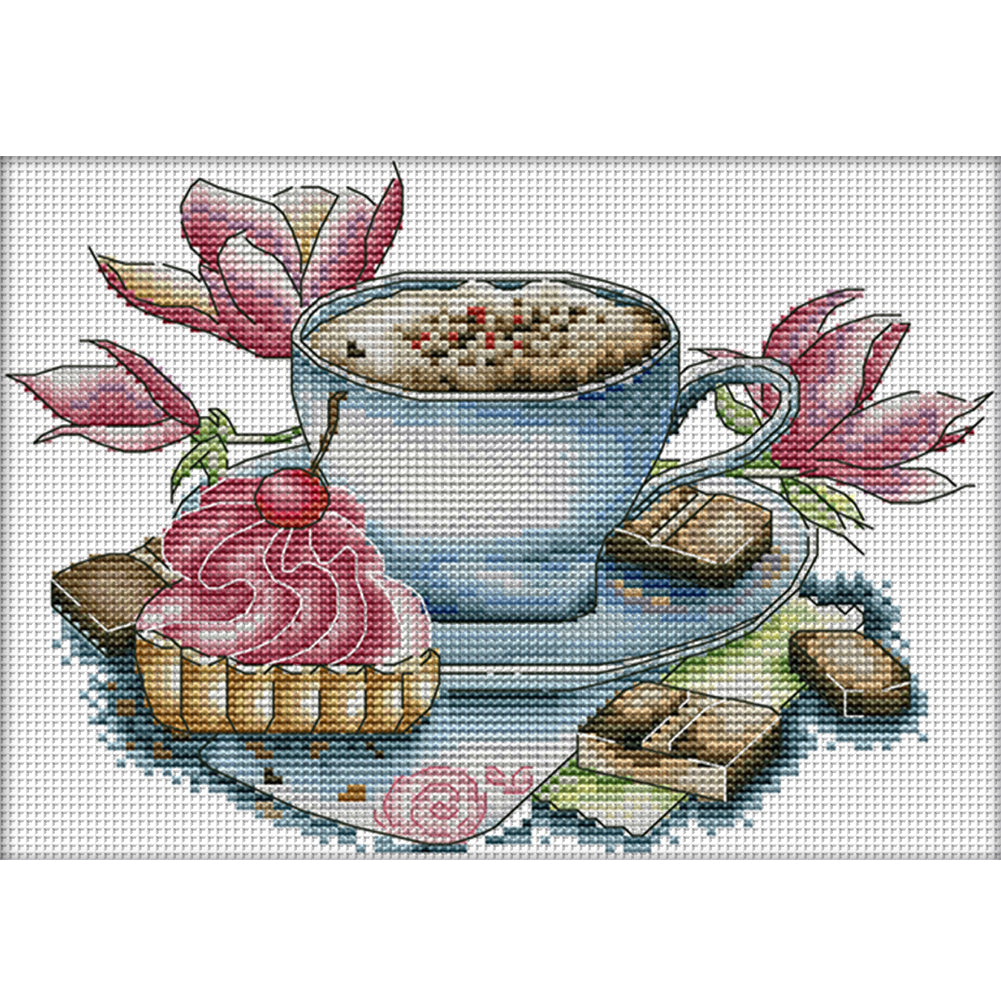 Tea Cup And Cake - 14CT Stamped Cross Stitch 27*20CM(Joy Sunday)