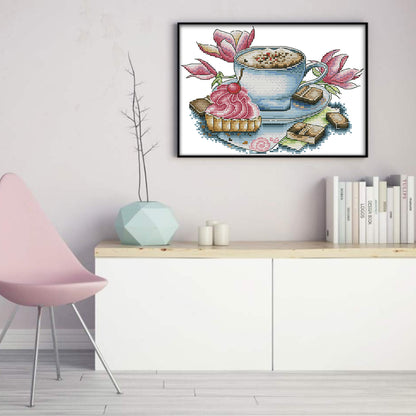 Tea Cup And Cake - 14CT Stamped Cross Stitch 27*20CM(Joy Sunday)