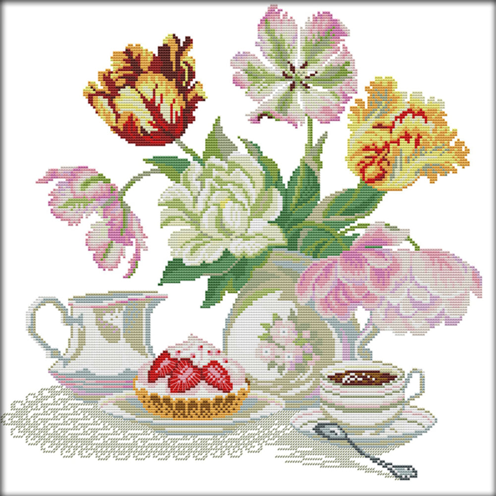 Afternoon Tea Dessert - 14CT Stamped Cross Stitch 44*44CM(Joy Sunday)