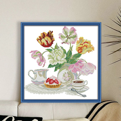 Afternoon Tea Dessert - 14CT Stamped Cross Stitch 44*44CM(Joy Sunday)