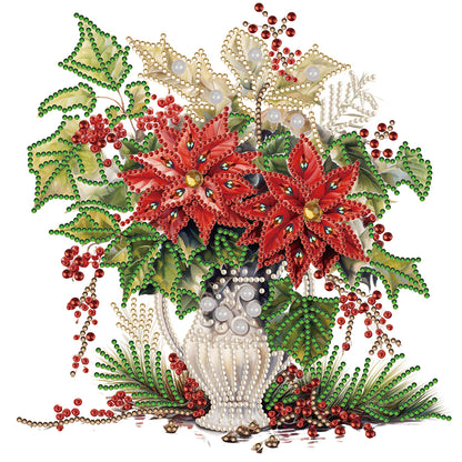 Christmas Red Flower Vase - Special Shaped Drill Diamond Painting 30*30CM