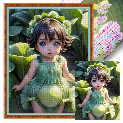 Cabbage Little Girl - 11CT Stamped Cross Stitch 40*56CM