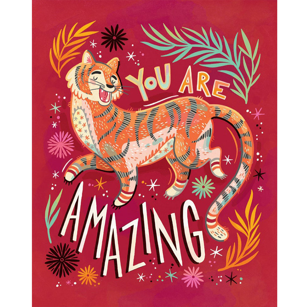 Tiger Calligraphy And Painting - Full Round Drill Diamond Painting 40*50CM