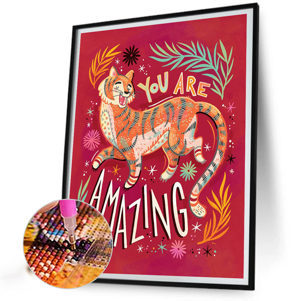 Tiger Calligraphy And Painting - Full Round Drill Diamond Painting 40*50CM