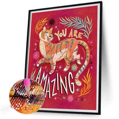 Tiger Calligraphy And Painting - Full Round Drill Diamond Painting 40*50CM