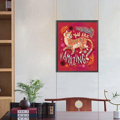 Tiger Calligraphy And Painting - Full Round Drill Diamond Painting 40*50CM