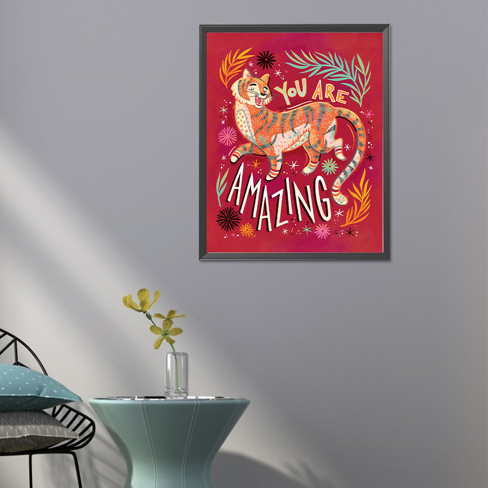 Tiger Calligraphy And Painting - Full Round Drill Diamond Painting 40*50CM