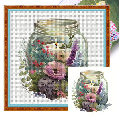 Candles And Flowers In Bottle - 18CT Stamped Cross Stitch 35*35CM