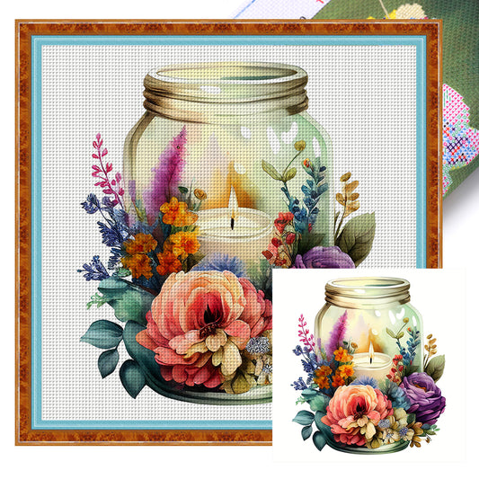 Candles And Flowers In Bottle - 18CT Stamped Cross Stitch 35*35CM