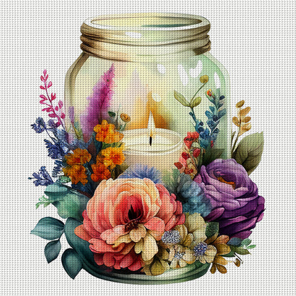 Candles And Flowers In Bottle - 18CT Stamped Cross Stitch 35*35CM