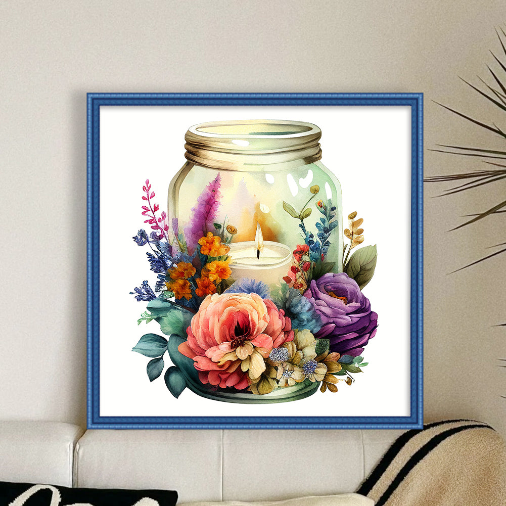 Candles And Flowers In Bottle - 18CT Stamped Cross Stitch 35*35CM