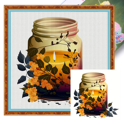 Candles And Flowers In Bottle - 18CT Stamped Cross Stitch 35*35CM