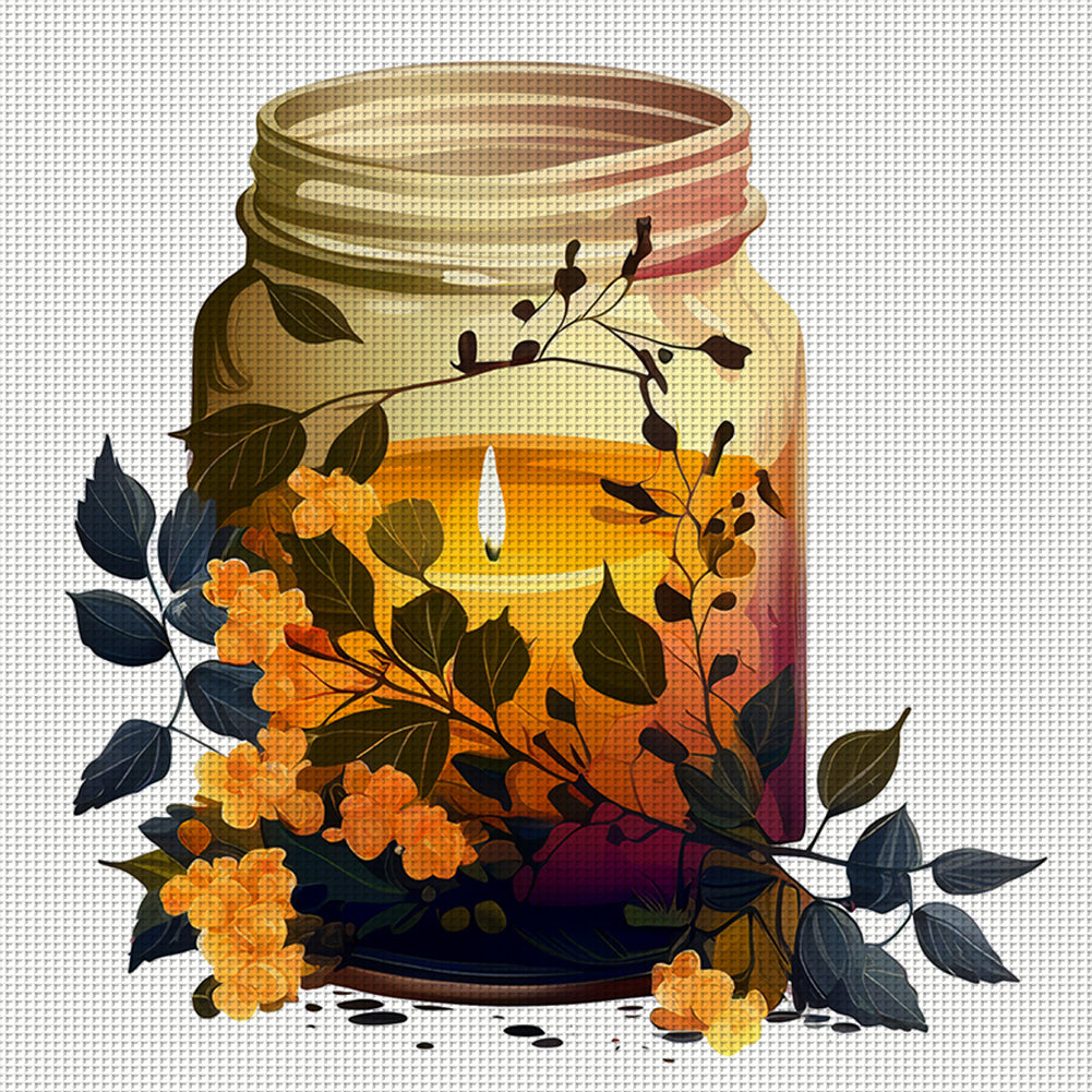 Candles And Flowers In Bottle - 18CT Stamped Cross Stitch 35*35CM