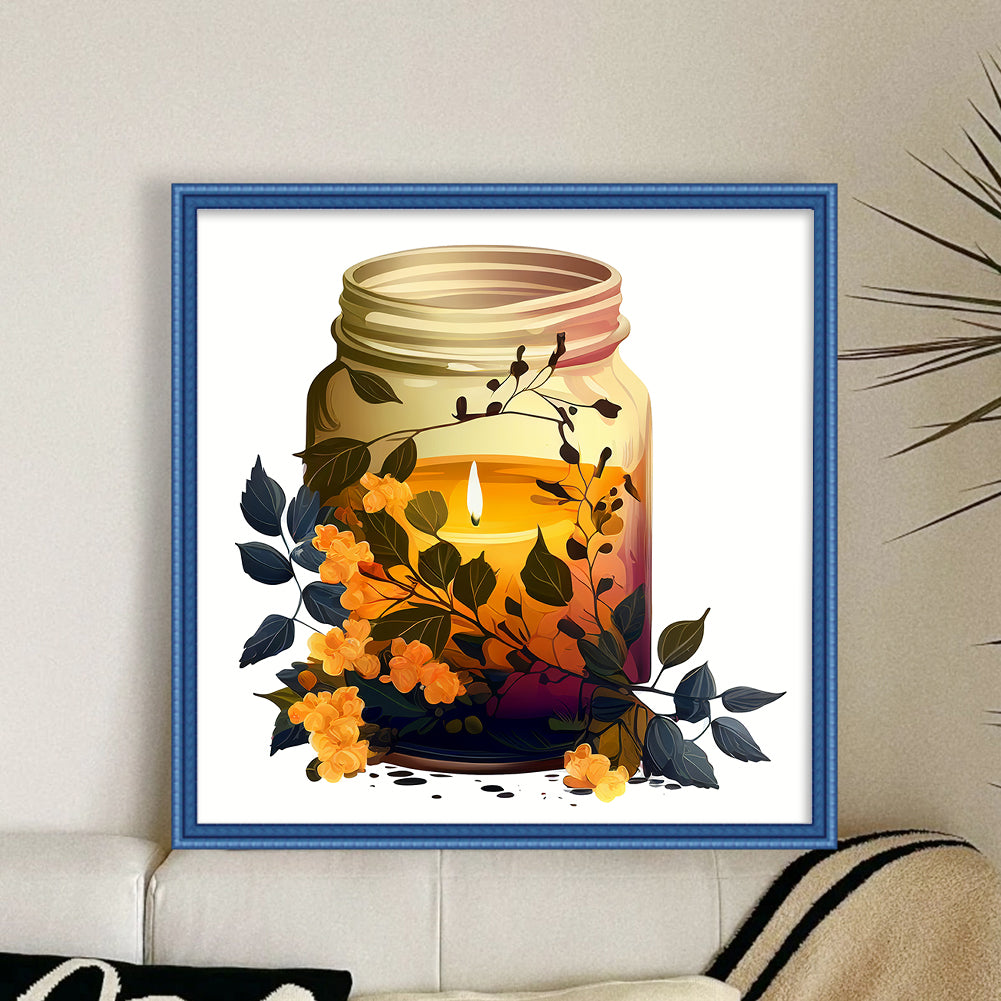 Candles And Flowers In Bottle - 18CT Stamped Cross Stitch 35*35CM