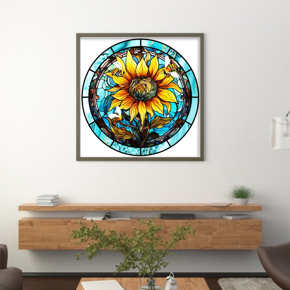 Glass Painting - Sunflower - 11CT Stamped Cross Stitch 40*40CM