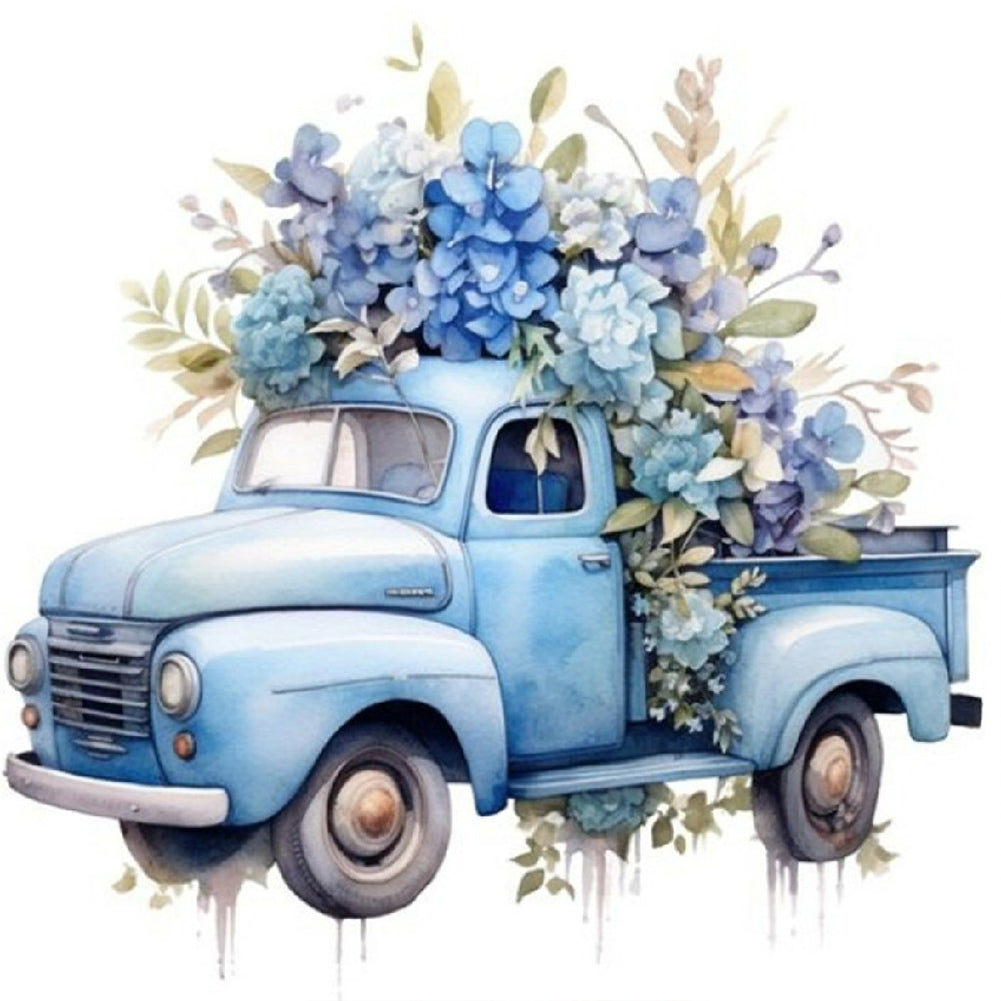 Blue Flower Truck - Full Round Drill Diamond Painting 40*40CM