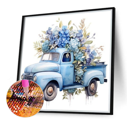 Blue Flower Truck - Full Round Drill Diamond Painting 40*40CM