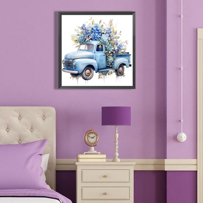 Blue Flower Truck - Full Round Drill Diamond Painting 40*40CM