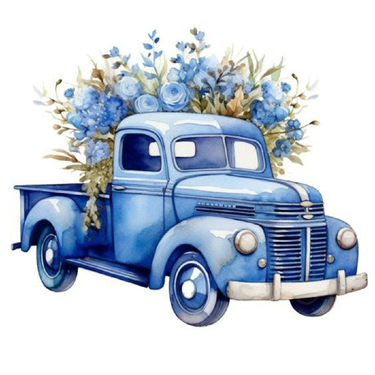 Blue Flower Truck - Full Round Drill Diamond Painting 40*40CM