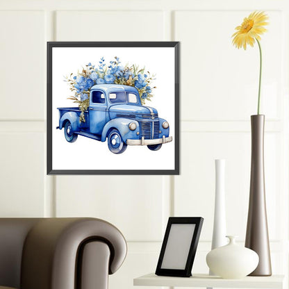Blue Flower Truck - Full Round Drill Diamond Painting 40*40CM