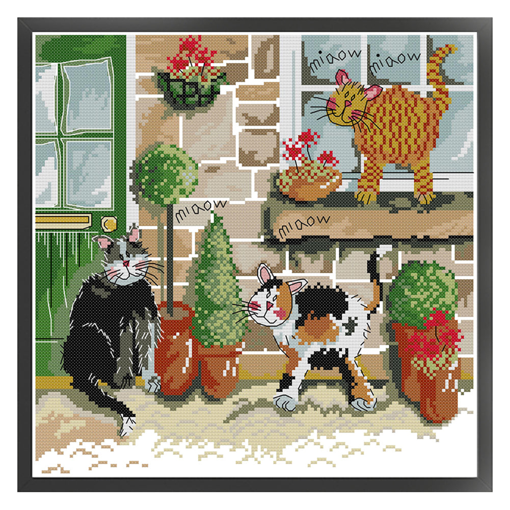 Meow Meow Meow - 14CT Stamped Cross Stitch 33*33CM(Joy Sunday)