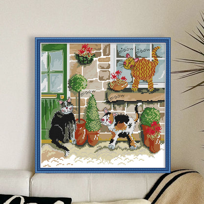 Meow Meow Meow - 14CT Stamped Cross Stitch 33*33CM(Joy Sunday)